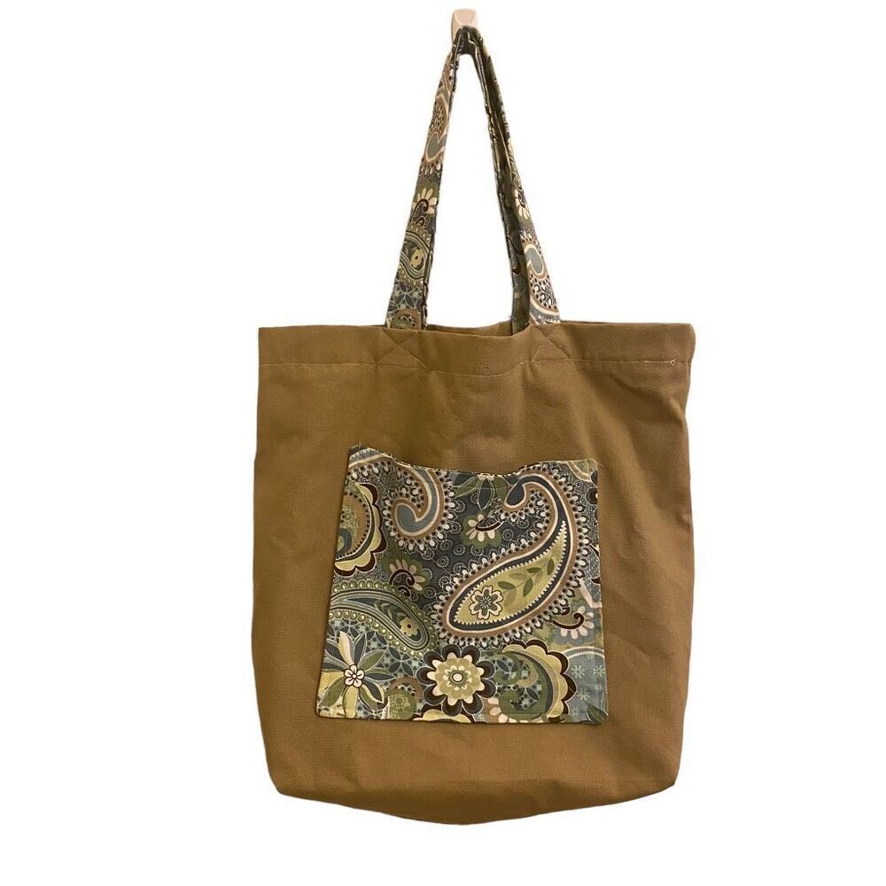 Handcrafted Tan and Blue Paisley Reusable‎ Shopping Bag